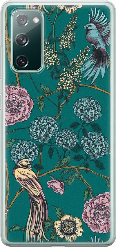 Hoesje geschikt voor Samsung Galaxy S20 FE - Vogels Japanse bloemen - Soft Case - TPU - Bloemen - Blauw - Mooie Telefoonhoesjes
