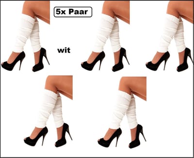 5x Paar Beenwarmers wit - Themaparty - Optocht Been warmer festival thema feest disco fun kleding accesoires