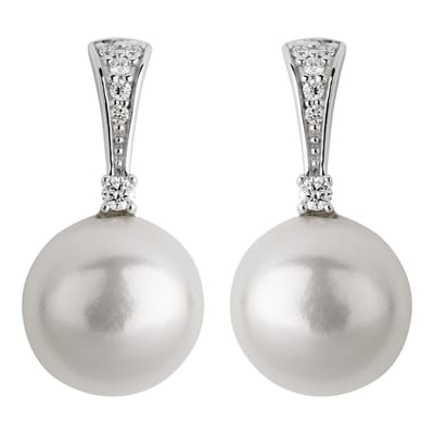 Orolino Ohrringe Gold 585 mit 2 weißen Perlen und 12 Brillanten zus. 0,07ct.