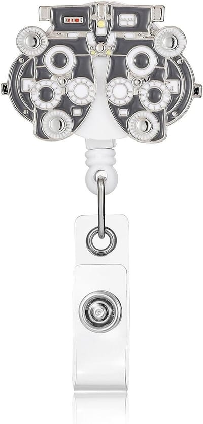 Badgehouder Optometrie - ID Clip - Identificatie Tonen - Uniek Oog Ontwerp - Intrekbaar Koord - Zilverkleurig