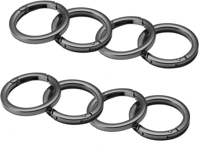 Ronde metalen karabijnhaak met veersluiting, 8 stuks O-ringen voor sleutelhangers, handtassen en DIY decoraties (edelmetaal, 32 mm)