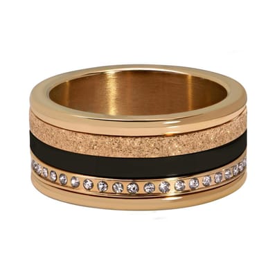 Quiges Dames Stapelring Set RVS Rosé Verguld en Zwart Keramiek - Maat 17 - Hoogte 6mm - SRS015R17