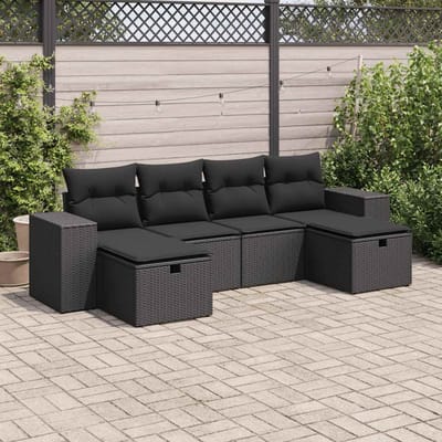 vidaXL - 6-delige - Loungeset - met - kussens - poly - rattan - zwart