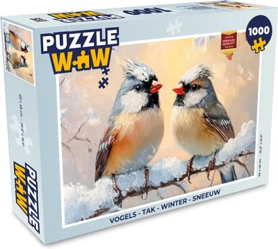 Puzzel Vogels - Tak - Winter - Sneeuw - Legpuzzel - Puzzel 1000 stukjes volwassenen