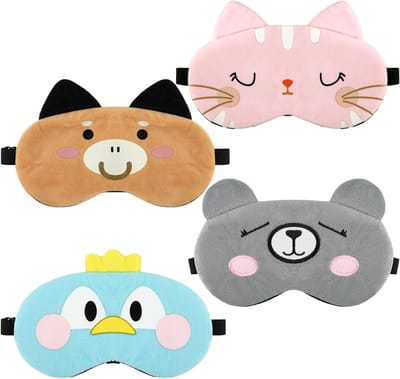Schattige 3D Dieren Slaapmaskers voor Kinderen - Ademend en Ultra Zacht Oogmasker voor Jongens en Meisjes, Perfect voor Reizen en Naps, Set van 4