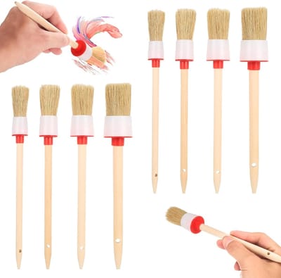 Professionele ronde kwastenset met houten handvatten - 8-delige set voor schilderen, muurverf en glazuurtechnieken