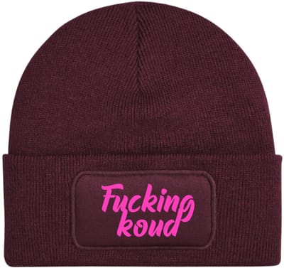 Fucking koud wintermuts burgundy | fluor roze - soBAD. | Wintersport | Après ski verkleedkleren | Unisex | Heren en Dames Beanie