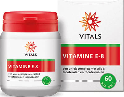 Vitals Vitamine E-8 - 60 capsules. Een uniek complex met alle 8 tocoferolen en en tocotriënolen.