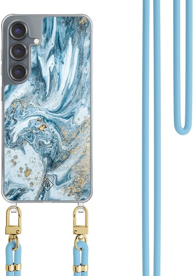 Casimoda® hoesje met koord - Geschikt voor Samsung S25 - Marble Sea - Afneembaar koord - TPU/polycarbonaat - Blauw