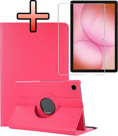 Hoes - Geschikt voor Samsung Galaxy Tab A11 Plus - Met Screenprotector - 360 Graden Draaibare Hard Cover Case - Tablet Hoesje Draaibaar - Donkerroze
