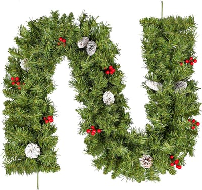 Uten Luxe Uitvoering Guirlande Met 8 Dennenappels en 8 Rode Besjes - Kerstslinger- guirlande kerst - kerstguirlande - 160 Aantal takken - L 180 cm - 2 stuks - Groen Stij-A