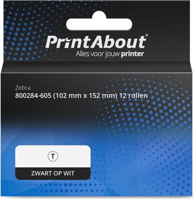 PrintAbout huismerk Etiket 800284-605 (102 mm x 152 mm) 12 rollen Zwart op wit Geschikt voor Zebra