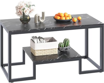 Moderne salontafel met 2 niveaus en opbergruimte - Zwart marmer 100 x 48 x 45 cm