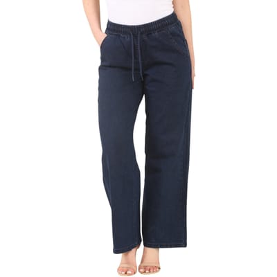 MYT Womens Elasticated High Waist Wide Leg Jeans in Donkerblauw