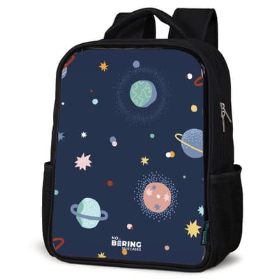NoBoringSuitcases.com® - Rugzak zwart - Schooltas jongen & meisje - Patroon van planeten - Rugtas voor school - Boekentas kind - Schoolrugzak - Kinderrugzak