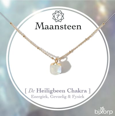 Bixorp Gems Heiligbeen Chakra Ketting Maansteen + 18 Karaat Verguld Goud & Roestvrij Staal - 36cm + 8cm verstelbaar