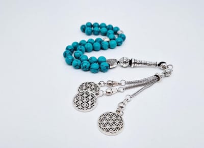 Handgemaakte tesbih "tasbih" natuursteen "Howliet groen" - Aantal kralen 33 - Diameter kralen 8 MM - met metaal tassel "model A10" - Een mooi cadeau-idee