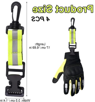 Set van 4 Handschoenhouders met Carabiner en Reflecterende Clip voor Handschoenen, Handdoeken en Maskers - 17cm x 3.5cm