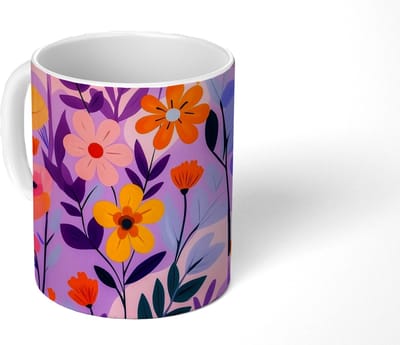 Mok - Koffiemok - Bloemen - Kleurrijk - Bladeren - Mokken - 350 ML - Beker - Koffiemokken - Theemok
