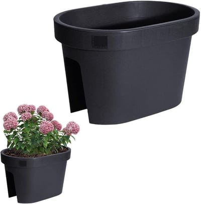 SnelShoppen - Vilde Wamat Bloembak Balkonbak Plantenpot voor Balustrades Hangend Zwart 39,5 x 26,5 x 24 cm - Perfect voor Tuin, Balkon en Terras