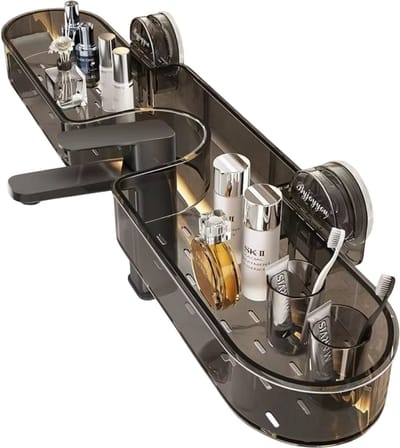 1-delig wastafel opbergrek met zuignap – badkamer organizer zonder boren, wandmontage voor spiegel en kraan, universeel, stijlvolle badkamer opbergrek, badkamer accessoires - Zwart