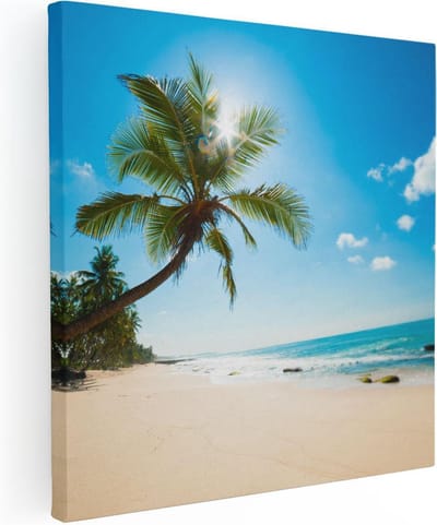 Artaza Canvas Schilderij Strand - 80x80 cm - Wanddecoratie Zee - Muurdecoratie Palmboom - Schilderijen Op Canvas Tropisch
