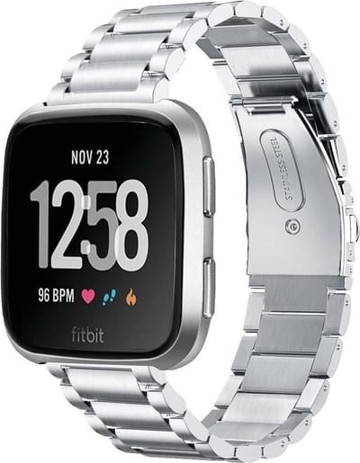 123watches kralen stalen schakel band - zilver - - Geschikt voor Fitbit Versa 1 & 2 / Lite
