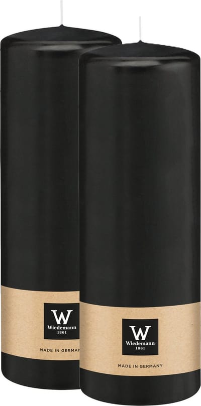 Wiedemann Cilinderkaars/stompkaars - 2x - zwart - 20 x 7 cm - 103 branduren - zuilkaarsen