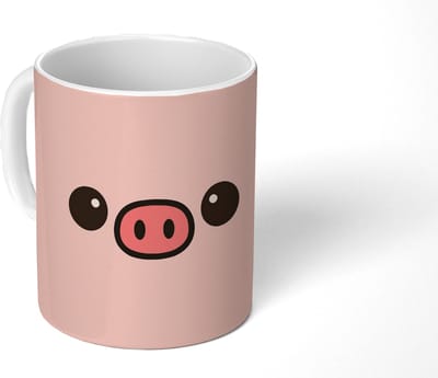 Mok - Koffiemok - Varken - Roze - Minimalistisch - Mokken - 350 ML - Beker - Koffiemokken - Theemok
