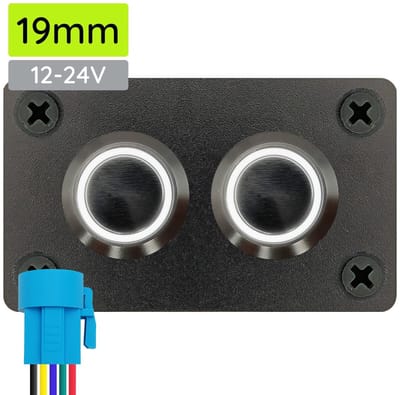 ProRide Metalen drukschakelaars in Tweevoudig inbouwpaneel 12-24V ON-OFF - 19mm - IP67 - LED indicatie Wit
