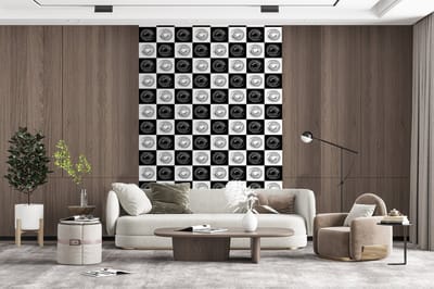 Behang - Fotobehang Patronen - Schaakbord - Zwart Wit - Breedte 200 cm x hoogte 300 cm