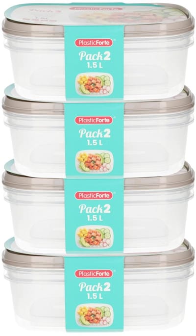 Plasticforte Vershoudbakjes - 8x stuks - 1.5 liter - herbruikbaar - transparant/beige - kunststof - magnetron - vriezer