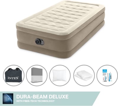 Intex Luchtbed - 1-Persoons - 99 x 191 x 46 cm - Beige - Inclusief pomp - Hoeslaken - Kussen - Kussenbeschermer en Reparatieset