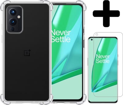 Hoesje - Met Screenprotector - Geschikt voor OnePlus 9 - Sterk & Shockproof - Siliconen Case - Back Cover - Telefoon Hoes - Shock Proof - Telefoonhoesjes - Transparant
