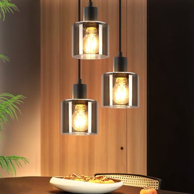 NETTLIFE Hanglamp - E27 fitting - 3-Lichts - Bernstein - rond - Glas - Vintage Eettafellamp 26cm - Industriele Eetkamerlamp - voor voor Keuken | Woonkamer | Hal | Kantoor-excl. lichtbron