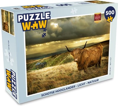 Puzzel Schotse hooglander - Licht - Natuur - Legpuzzel - Puzzel 500 stukjes