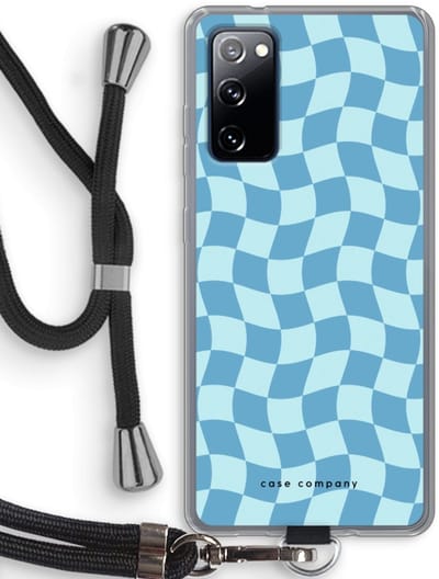Case Company® - Hoesje met koord geschikt voor Samsung Galaxy S20 FE / S20 FE 5G hoesje met Koord - Grid Blauw - Telefoonhoesje met Zwart Koord - Bescherming aan alle Kanten en Over de Schermrand