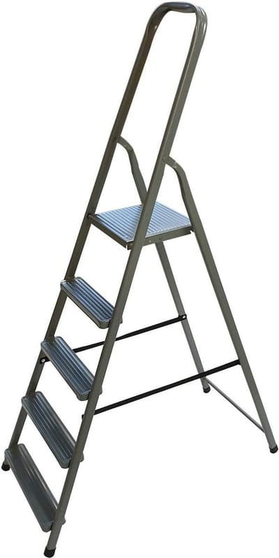 Huishoudladder 5 treden - Vouwladder Stapladder - Kluswerkzaamheden Binnen - Stabiel Staal Corrosiebestendig - Max 125 kg - Zilver