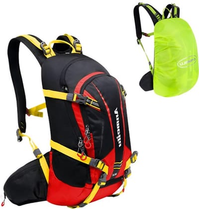 CarryQuest® - 20L Fietsrugzak Schoudertas - Nylon Hydratatierugzak met Regenhoes, Hydratatie-indeling, Rugventilatie & Front-/Toploader - 47x28x16 cm - Rood