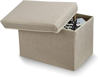 Opberg poef - Zitbankje kruk - Ruimte Besparen - Multifunctioneel design - 49 x 31 cm - Beige