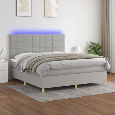 vidaXL - Boxspring - met - matras - en - LED - stof - lichtgrijs - 160x200 - cm