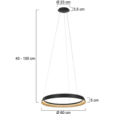 Hanglamp Ringlux 3692ZW Zwart Ø60cm Hoogteverstelbaar LED Metaal Steinhauer