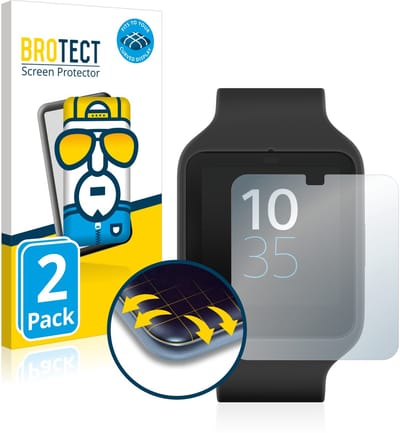 BROTECT - Screenprotector voor Sony Smartwatch 3 SWR50 - Folie Beschermfolie transparant volledig dekking - 2 Stuks