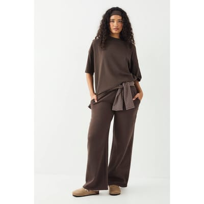 Dames DSGN Studio Diepe Tailleband Wijde Pijp Jogger | Espresso | Maat: XS