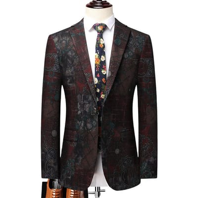 Heren Print Pakjas Lente Middelbare Leeftijd en Jonge Mannen Pak Top Casual Enkele West 195 black