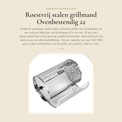 Dailygoods- Grillmand Roestvrij Staal - BBQ Accessoires - Ovenmand - Roterende Mand - 22 x 12 cm - Tot 1800 g Inhoud - Bakmand