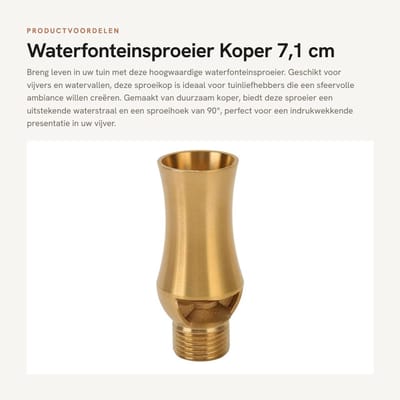 Dailygoods- Vijversproeikop Koper - Waterfonteinmondstuk - Directionele Sproeier - Waterval - Duurzaam - Sproeihoek 90° - Hoogwaardige Kwaliteit - Waterfontein
