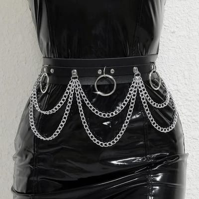 Dames Zwarte Leren Tailleband Met Verstelbare Ketting Stijl Lichaamsdecoratie Dagelijkse Sexy Feest- En Vakantie Kleding Accessoires gray