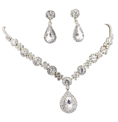 Bruids set -Moretti -zilverkleur- ketting met oorbellen- Trouwen- Charme Bijoux