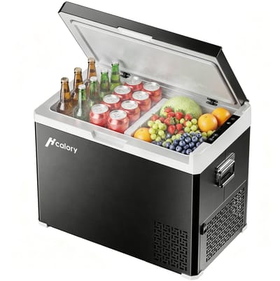 Hcalory 30L Compressor Koelbox - Elektrische Koelbox & Vriezer 12V/24V & 230V - Dubbele Zone met Uitneembare Scheidingswand - Touchscreen - Draagbare Koelkast voor Auto, Camping & Camper